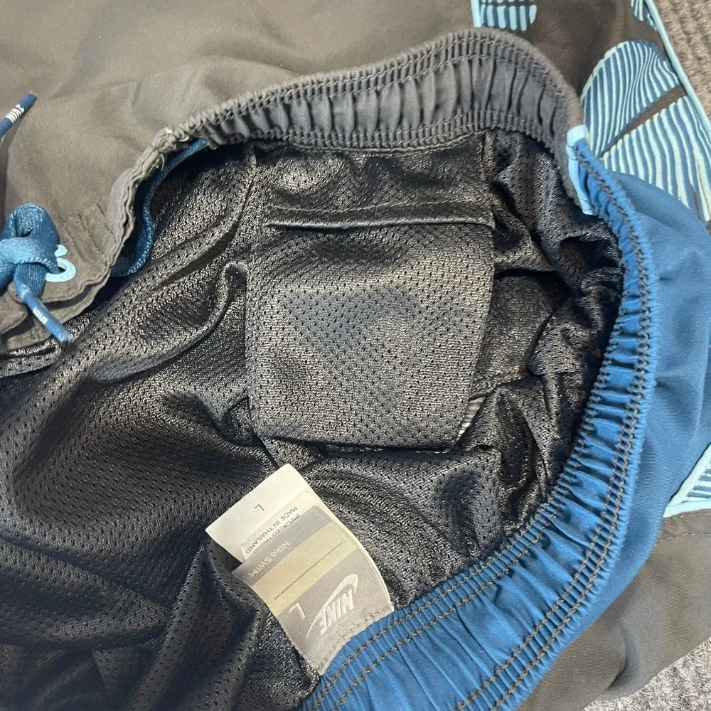 Nike Swim Trunks Mens L Black Blue Excellent Mesh‎ Liner Board Shorts